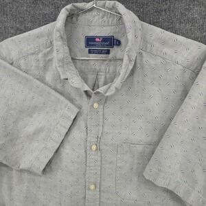 Vineyard Vines Shirt Mens L Pastel Geometric AOP Chambray Classic Fit Stretch